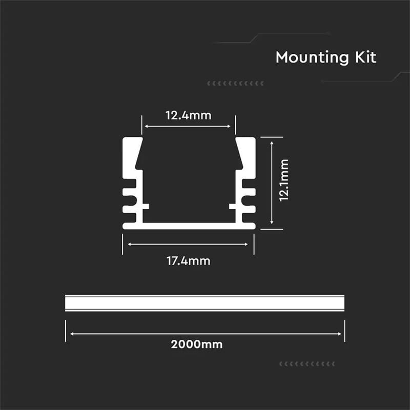 V-Tac Accesorii lumini scena Profil Aluminiu V-Tac SKU-3358 | Banda LED, 2m, 17.4x12.1mm, Mat