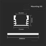 V-Tac Accesorii lumini scena Profil Aluminiu V-Tac SKU-3358 | Banda LED, 2m, 17.4x12.1mm, Mat