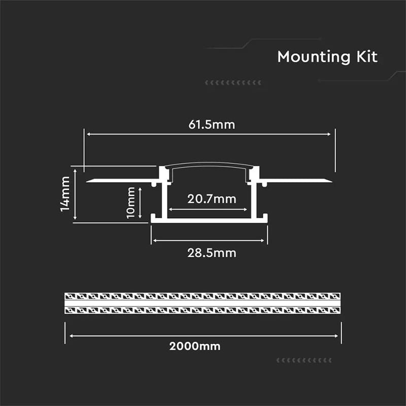 V-Tac Accesorii lumini scena Profil Aluminiu V-Tac SKU-3359 | Banda LED, Incastrat Rigips, 2M, IP20