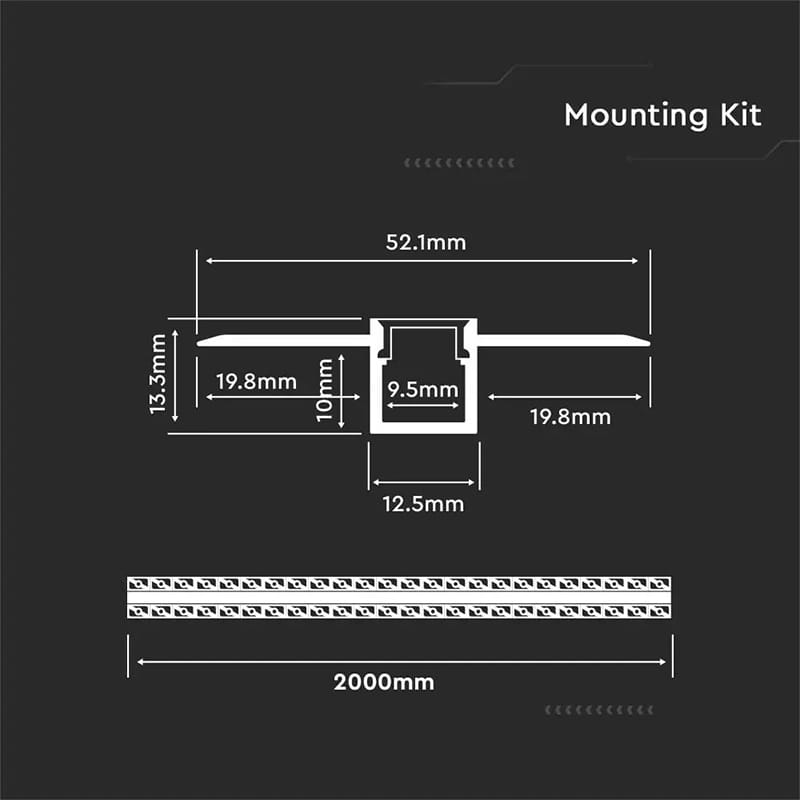V-Tac Banda LED Profil Aluminiu V-Tac SKU-3360 | Banda LED, Montaj Rigips, 2m, Mat