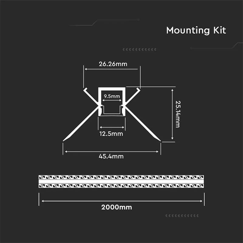 V-Tac Banda LED Profil Aluminiu V-Tac SKU-3362 | Banda LED, Rigips, Colt Interior, 2m, Mat