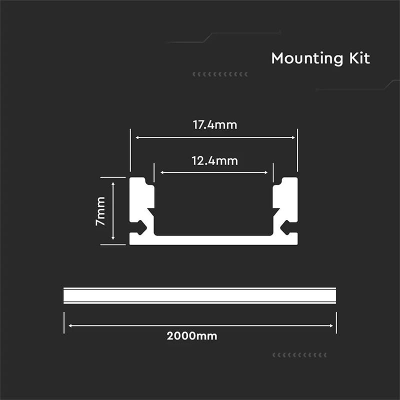 V-Tac Accesorii lumini scena Profil Aluminiu V-Tac SKU-3365 | 2m, 17.4mm x 7mm, Mat Alb