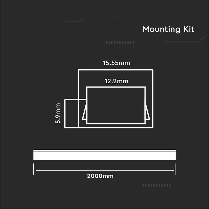 V-Tac Accesorii lumini scena Profil Aluminiu V-Tac SKU-3370 | Pentru Banda LED, 2m, 16x7mm, Alb