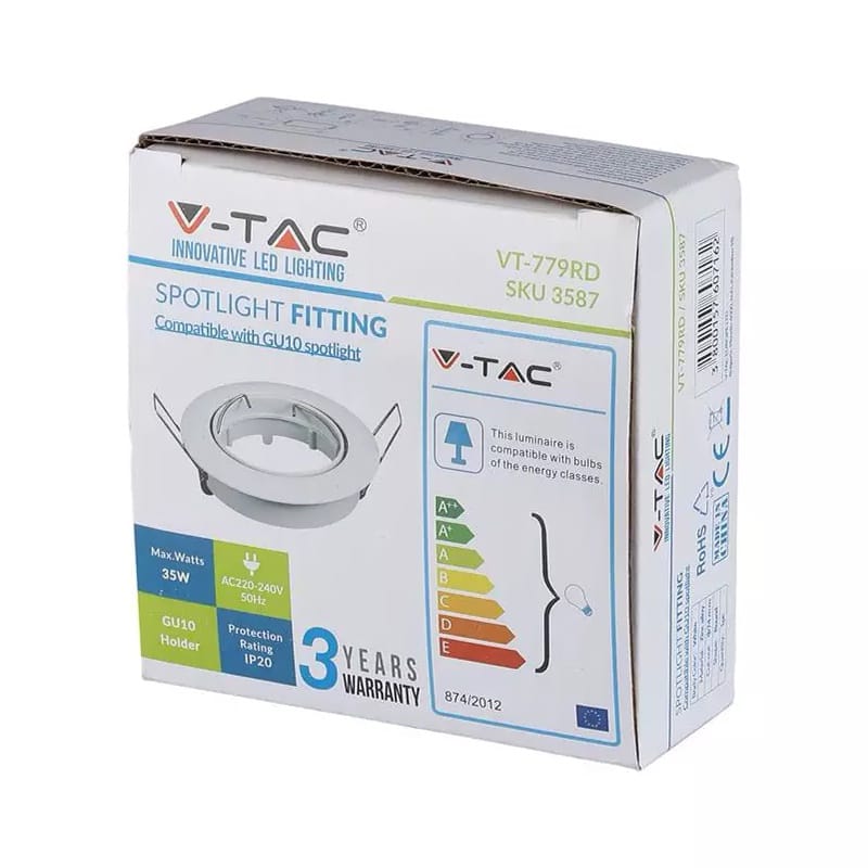 V-Tac Corp iluminat Corp Iluminat V-Tac SKU-3587 | Spot GU10, Alb, Unghi Reglabil