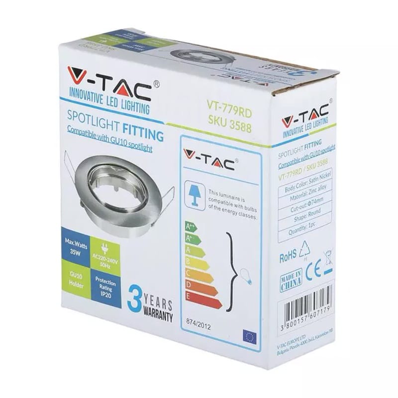 V-Tac Corp iluminat Corp Spot V-Tac SKU-3588 | GU10, Crom Mat, Unghi Reglabil