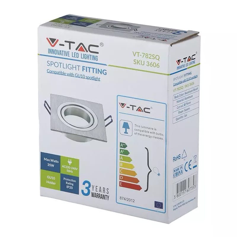 V-Tac Corp iluminat Corp Iluminat V-Tac SKU-3606 | Spot GU10, Patrat, Aluminiu