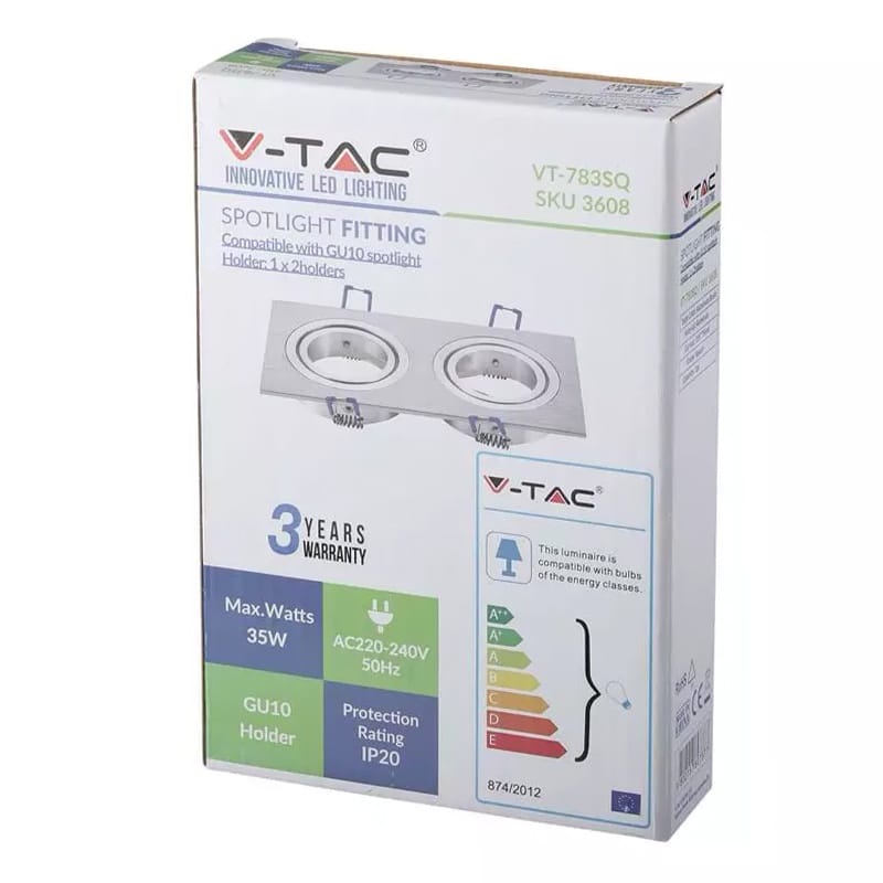 V-Tac Corp iluminat Corp Iluminat V-Tac SKU-3608 | Spot 2xGU10, Patrat, Aluminiu
