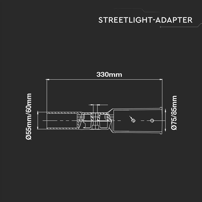 V-Tac Adaptor de alimentare Adaptor V-Tac SKU-3624 | Reducție 75/85mm la 65mm, Lampă Stradală
