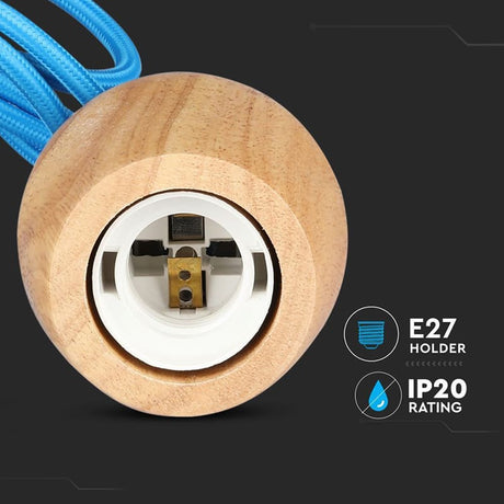 V-Tac Corp de iluminat Pendul Tavan V-Tac SKU-3722 | Soclu E27, Lemn, Albastru
