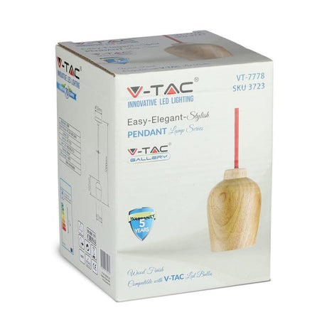 V-Tac Pendul Pendul Tavan V-Tac SKU-3723 | Soclu E27, Lemn, Rosu