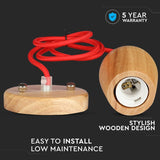 V-Tac Pendul Pendul Tavan V-Tac SKU-3723 | Soclu E27, Lemn, Rosu