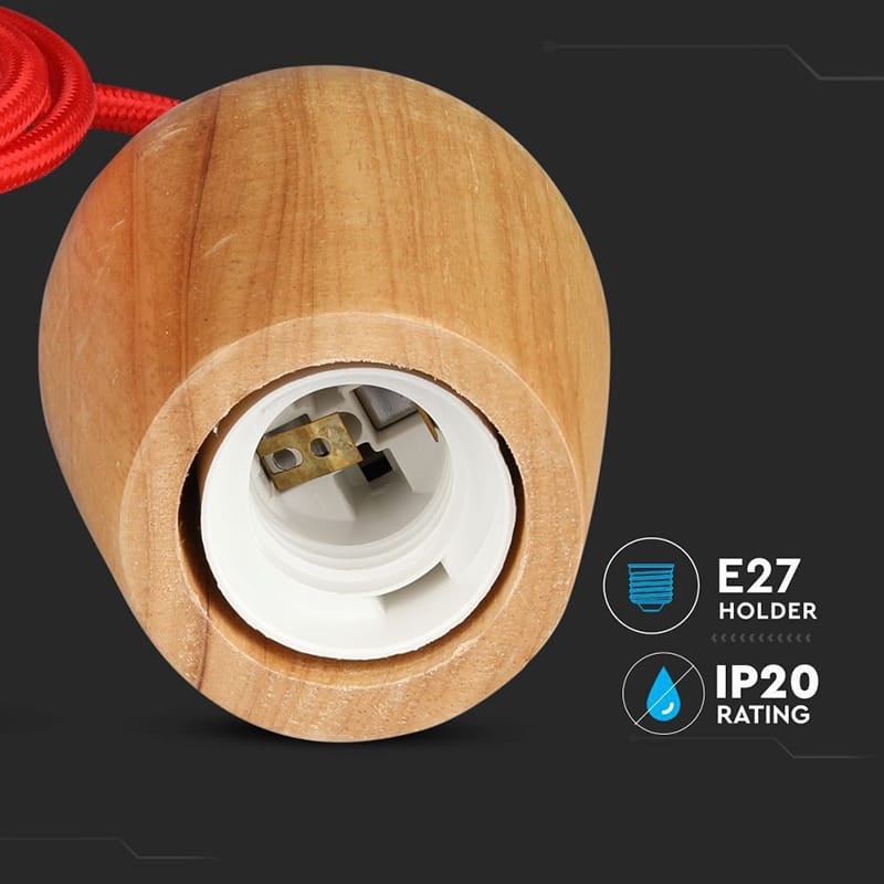 V-Tac Pendul Pendul Tavan V-Tac SKU-3723 | Soclu E27, Lemn, Rosu