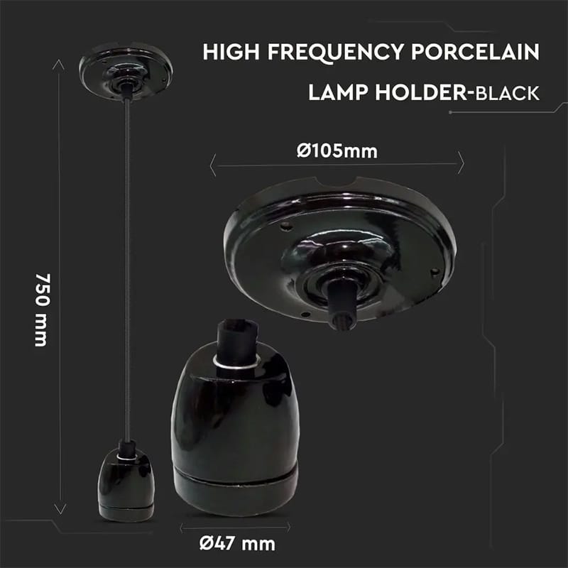 V-Tac Pendul Pendul Tavan V-Tac SKU-3804 | Soclu E27, Portelan, Negru
