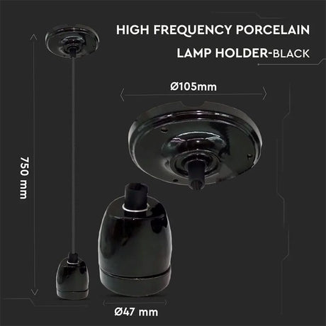 V-Tac Pendul Pendul Tavan V-Tac SKU-3804 | Soclu E27, Portelan, Negru