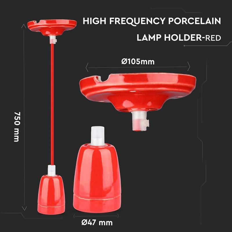 V-Tac Corpuri de iluminat Pendul Tavan V-Tac SKU-3807 | Portelan, Soclu E27, Rosu