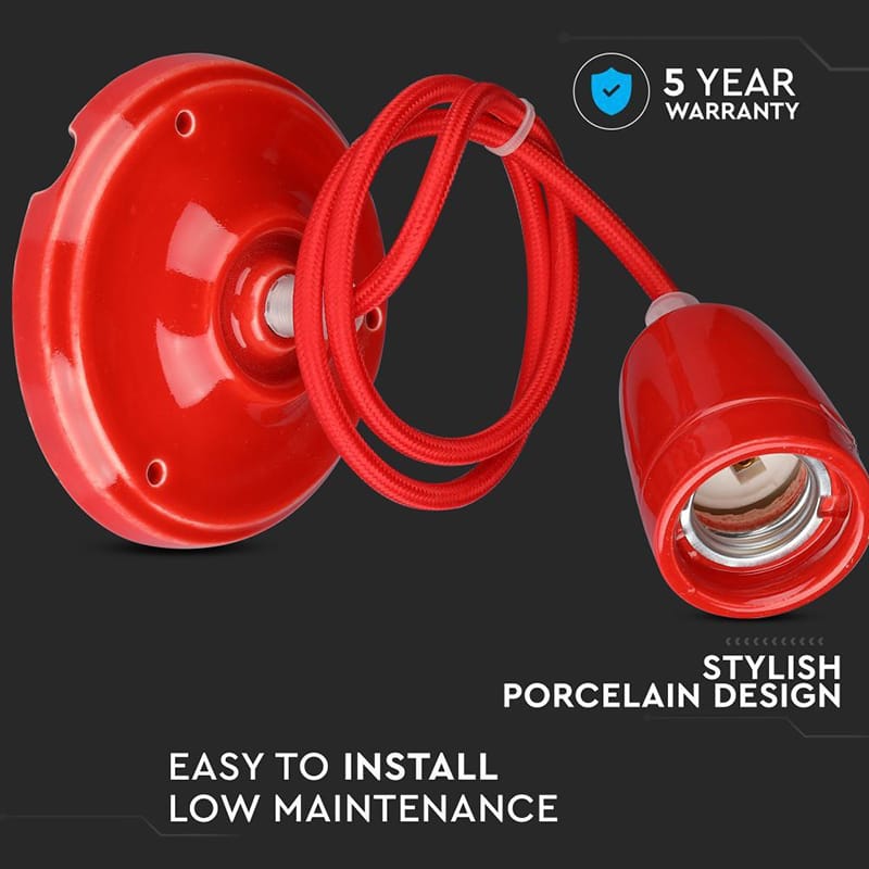 V-Tac Corpuri de iluminat Pendul Tavan V-Tac SKU-3807 | Portelan, Soclu E27, Rosu