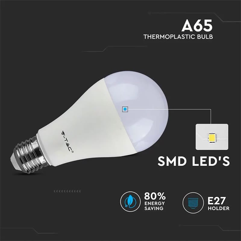 V-Tac Bec LED SMART Bec LED V-Tac SKU-4457 | A65, E27, 17W, 4500K, Alb Neutru