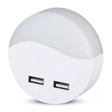V-Tac Iluminare decorativa Lampa Veghe V-Tac SKU-505 | Rotunda, Senzor Lumina, 3000K, 2x USB