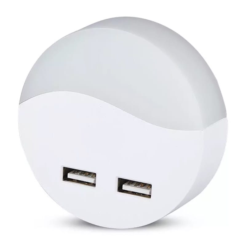 V-Tac Iluminare decorativa Lampa Veghe V-Tac SKU-505 | Rotunda, Senzor Lumina, 3000K, 2x USB