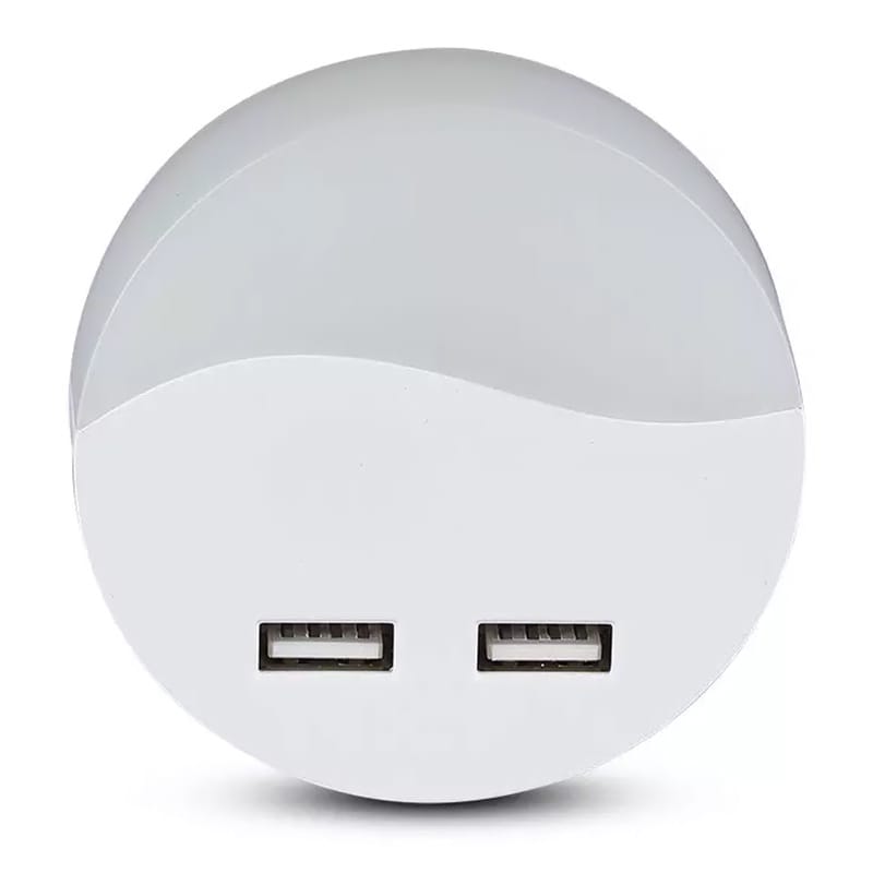V-Tac Iluminare decorativa Lampa Veghe V-Tac SKU-505 | Rotunda, Senzor Lumina, 3000K, 2x USB
