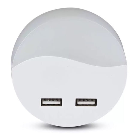 V-Tac Iluminare decorativa Lampa Veghe V-Tac SKU-505 | Rotunda, Senzor Lumina, 3000K, 2x USB