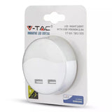 V-Tac Iluminare decorativa Lampa Veghe V-Tac SKU-505 | Rotunda, Senzor Lumina, 3000K, 2x USB