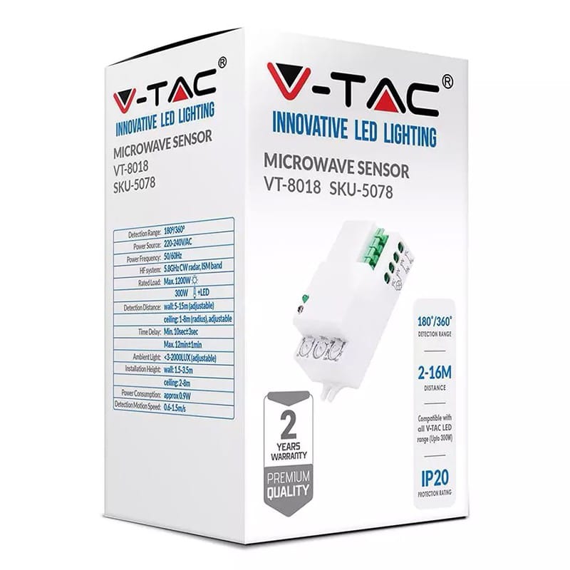 V-Tac Senzor smart Senzor Microunde V-Tac SKU-5078 | 300W, Detectie Miscare