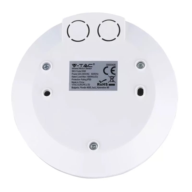 V-Tac Senzor smart Senzor Miscare V-Tac SKU-5086 | 360°, Montaj Tavan, Alb