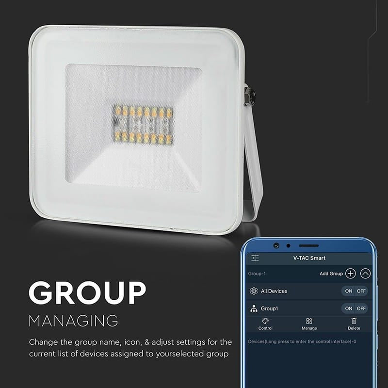 V-Tac Proiector LED Proiector LED Smart V-Tac SKU-5984 | RGB + Alb, 20W, IP65, Alb