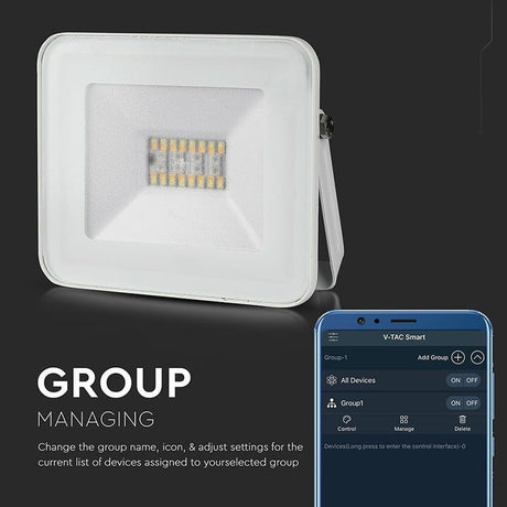 V-Tac Proiector LED Proiector LED Smart V-Tac SKU-5984 | RGB + Alb, 20W, IP65, Alb