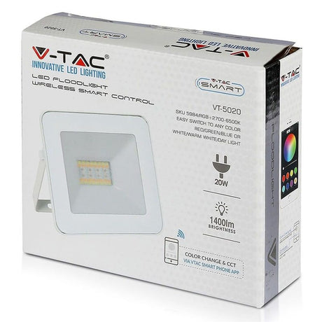 V-Tac Proiector LED Proiector LED Smart V-Tac SKU-5984 | RGB + Alb, 20W, IP65, Alb