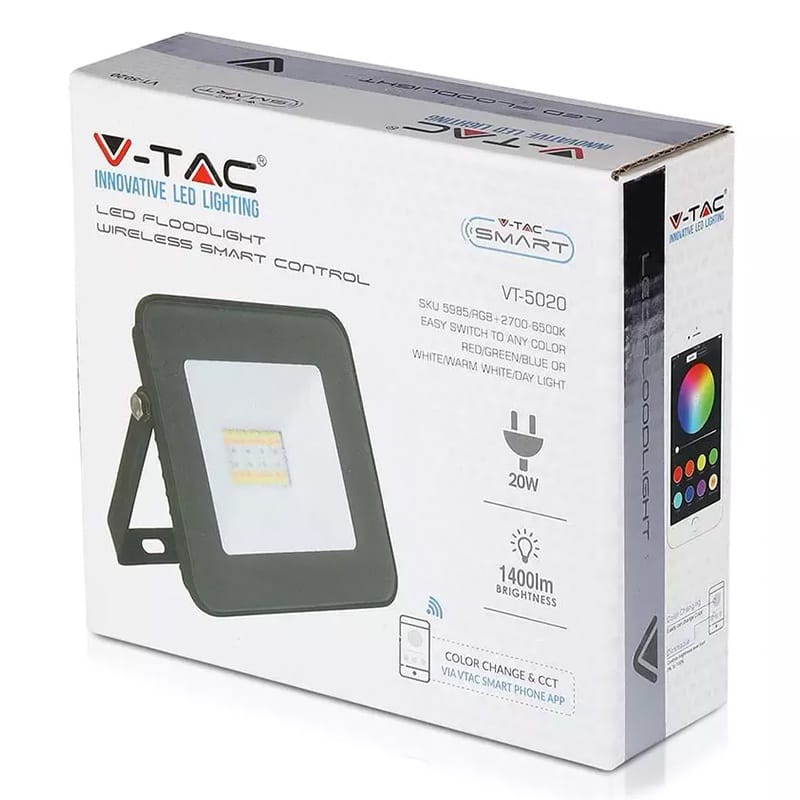 V-Tac Proiector LED Proiector LED Smart V-Tac SKU-5985 | RGB + Alb, 20W, IP65