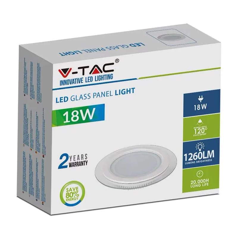 V-Tac Panou LED Panou LED V-Tac SKU-6281 | Rotund, Incorporabil, 18W, 4000K, Sticla