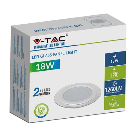 V-Tac Panou LED Panou LED V-Tac SKU-6281 | Rotund, Incorporabil, 18W, 4000K, Sticla