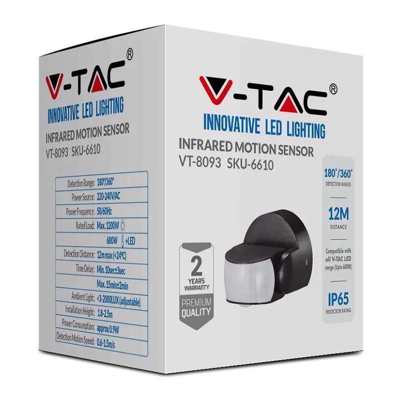 V-Tac Senzor smart Senzor De Miscare V-Tac SKU-6610 | 180/360gr, Negru