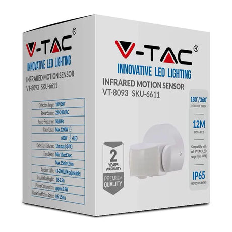 V-Tac Senzor smart Senzor de Miscare V-Tac SKU-6611 | 180/360gr, Alb