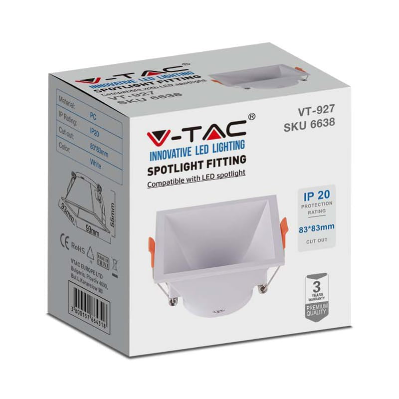 V-Tac Corp iluminat Corp Iluminat V-Tac SKU-6638 | GU10, Patrat 93x93mm, Alb