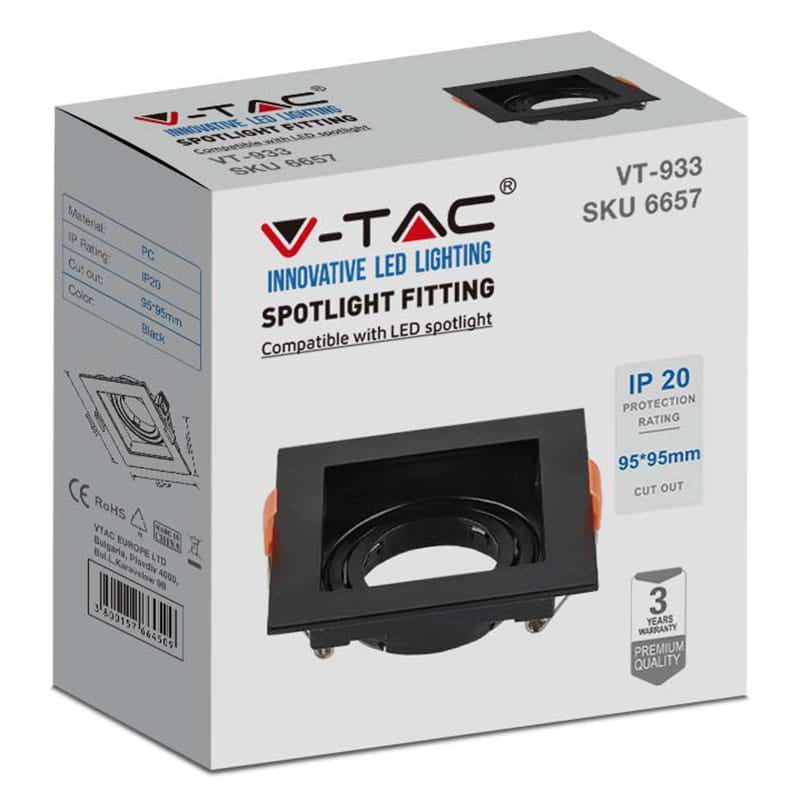 V-Tac Corp iluminat Corp Iluminat Spot V-Tac SKU-6657 | GU10, Unghi Reglabil, Negru