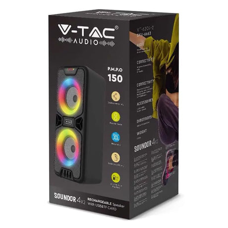 V-Tac Boxa portabila Boxa Portabila V-Tac SKU-6663 | 2x4 inch, 10W, Bluetooth, USB, MicroSD