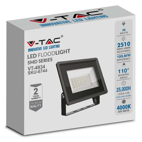 V-Tac Proiector LED Proiector LED V-Tac SKU-6744 | 30W, 4000K, IP65, Negru