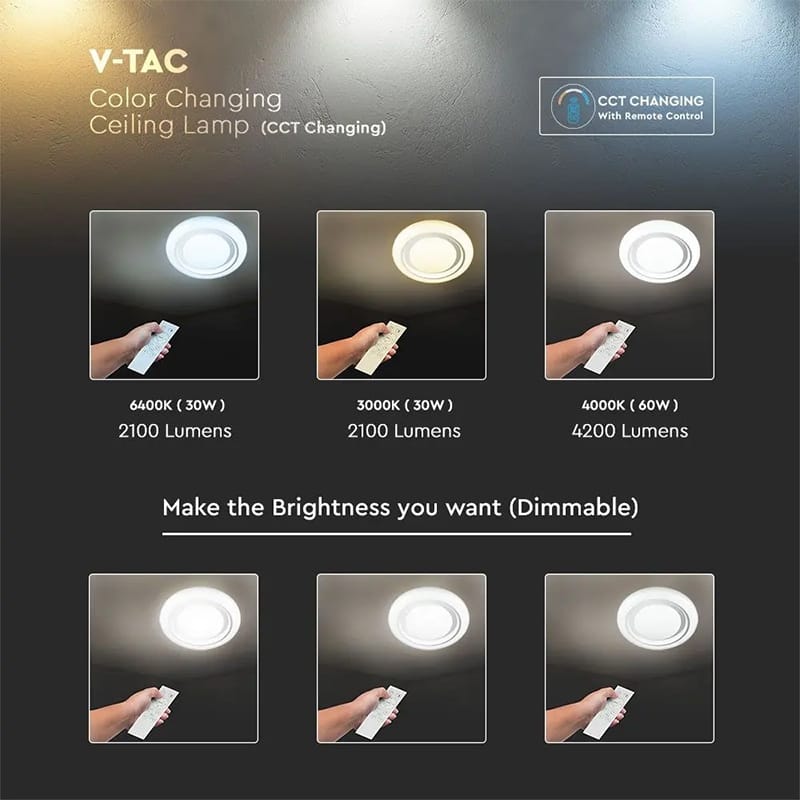 V-Tac Plafoniera LED Plafoniera LED V-Tac SKU-76011 | 60W, Dimabila, 3in1, 4200lm, Ø480mm