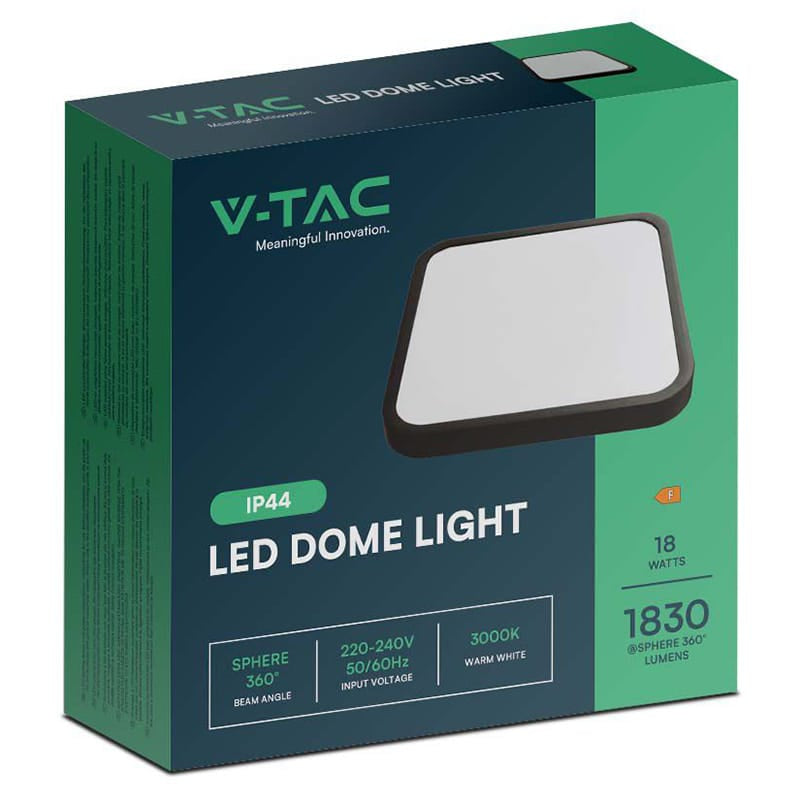 V-Tac Plafoniera LED Plafoniera LED V-Tac SKU-76441 | 18W, IP44, 6500K Alb Rece, Negru