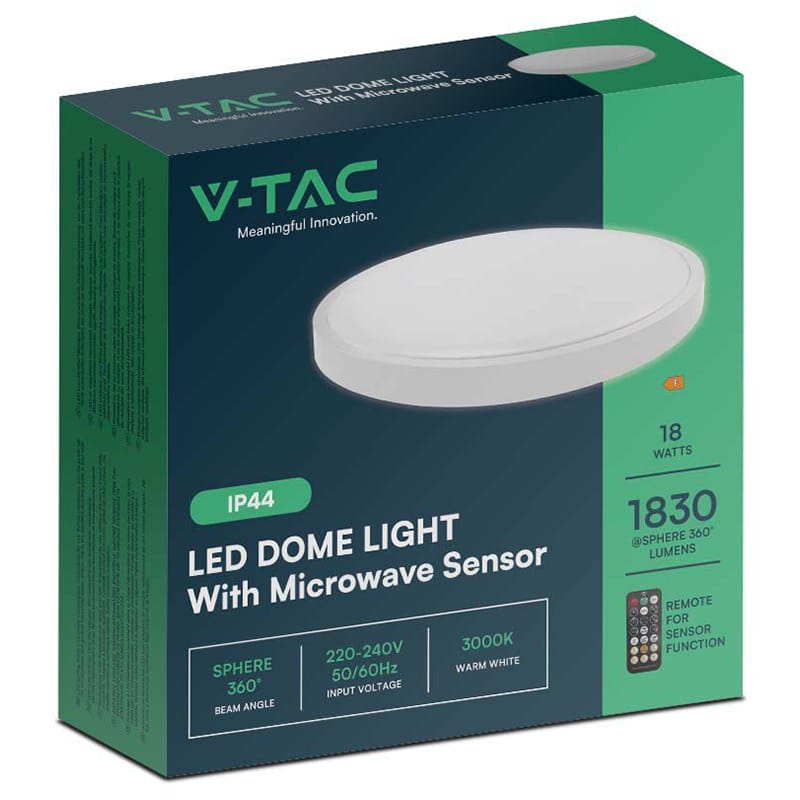 V-Tac Plafoniera LED Plafoniera LED V-Tac SKU-76611 | 18W, IP44, Senzor, 6500K, Alb