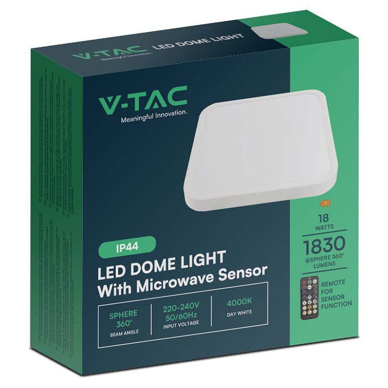 V-Tac Plafoniera LED Plafoniera LED V-Tac SKU-76661 | 18W, 4000K, IP44, Senzor Miscare, Alb