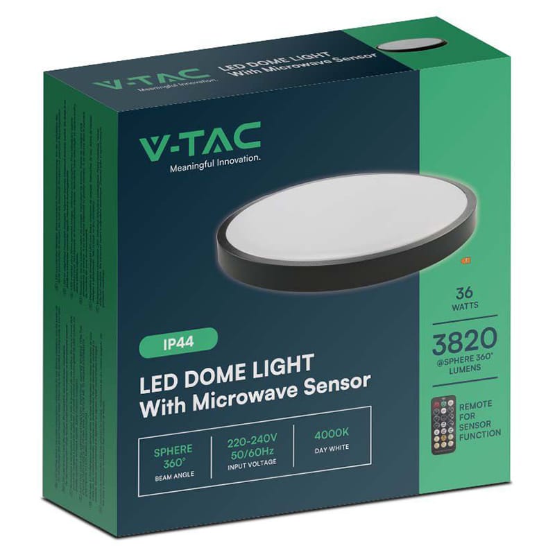 V-Tac Plafoniera LED Plafoniera LED V-Tac SKU-76711 | 30W, IP44, Senzor, 4000K, Negru