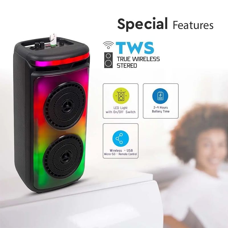 V-Tac Boxa Bluetooth Boxa Portabila V-Tac SKU-7676 | 2x6.5", 50W RMS, Bluetooth, LED, Microfon