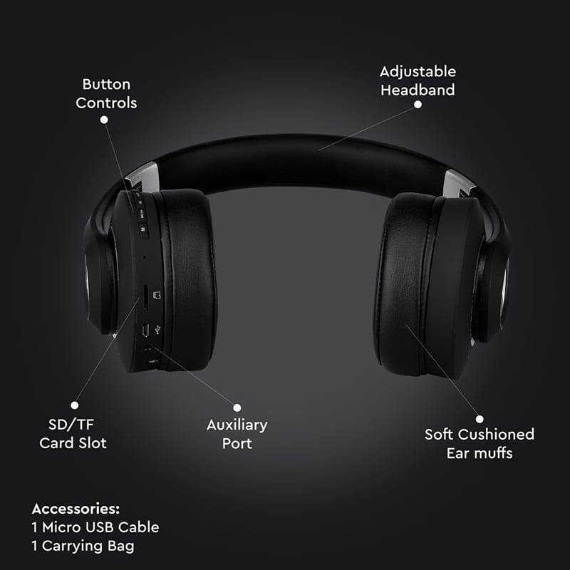 V-Tac Casti bluetooth Casti Bluetooth V-Tac SKU-7730 | Wireless, MicroSD, Negru