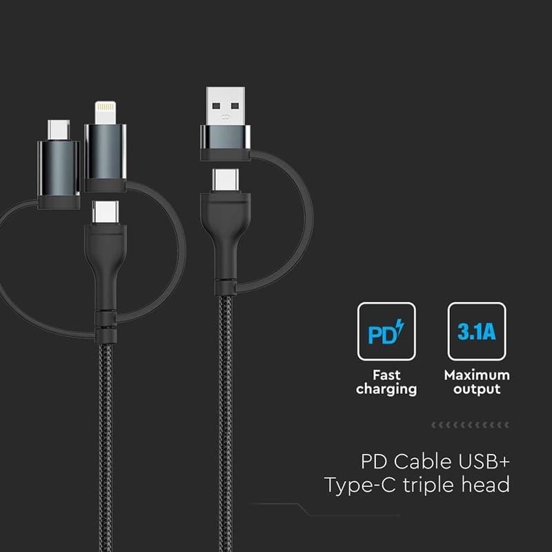 V-Tac Cablu USB Cablu V-Tac SKU-7747 | 5in1, Type-C, MicroUSB, USB, Lightning, 1.2m