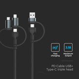 V-Tac Cablu USB Cablu V-Tac SKU-7747 | 5in1, Type-C, MicroUSB, USB, Lightning, 1.2m