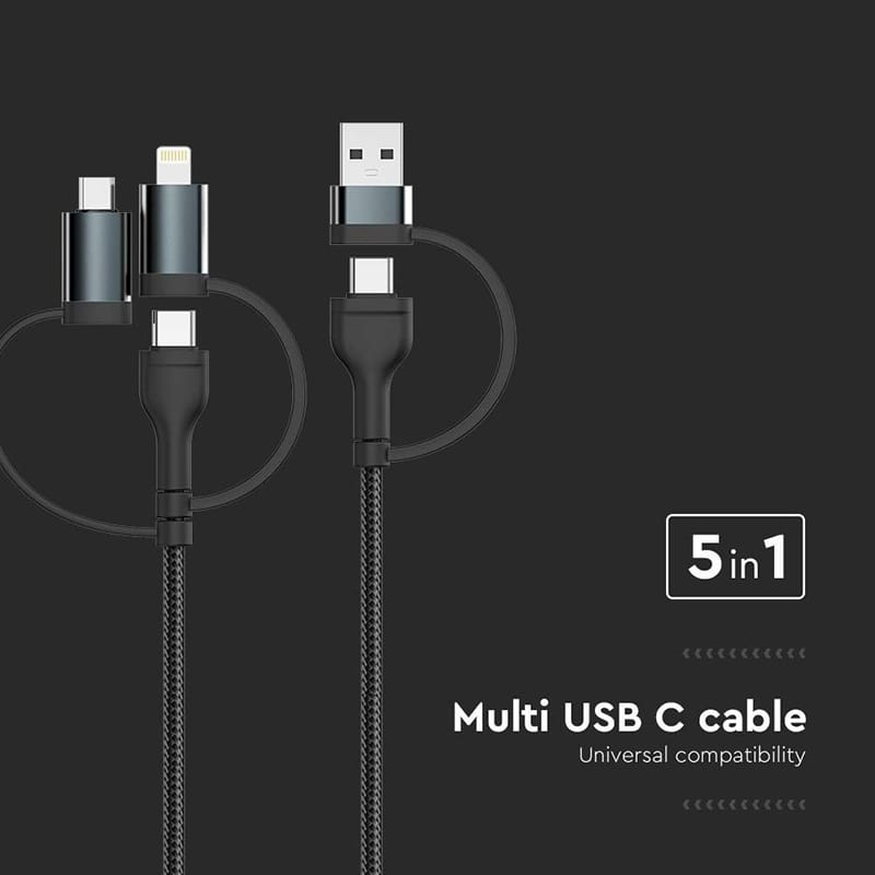 V-Tac Cablu USB Cablu V-Tac SKU-7747 | 5in1, Type-C, MicroUSB, USB, Lightning, 1.2m